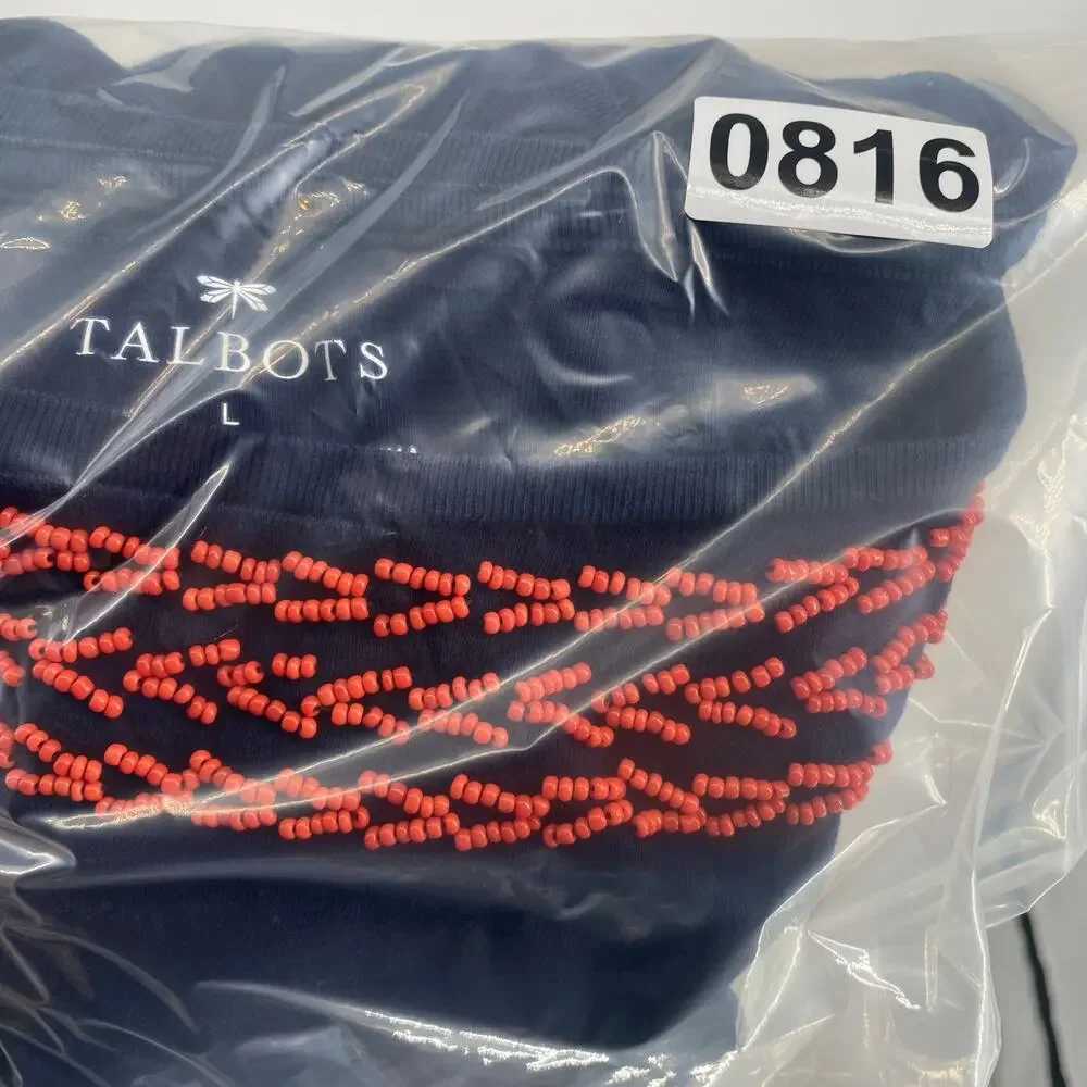 Talbots Top Women’s Large Navy Orange Beading Nautical Coastal Pima Cotton - Picture 7 of 7